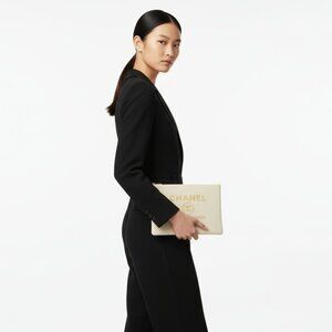 Chanel 31 Rue Cambon Canvas Pouch — Beige / Gold Logo